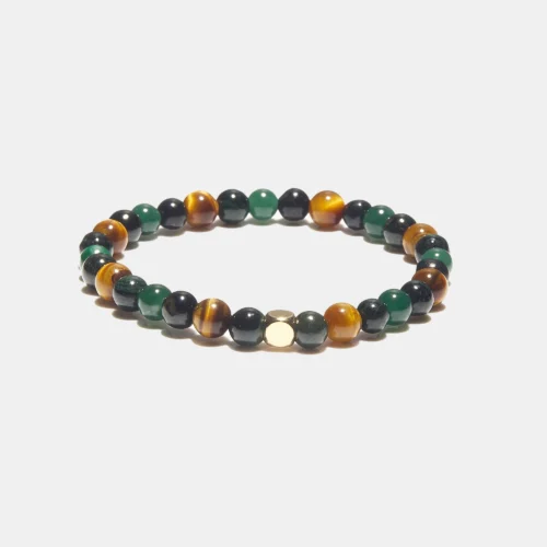 Bracelet en jade noir et vert et oeil de tigre