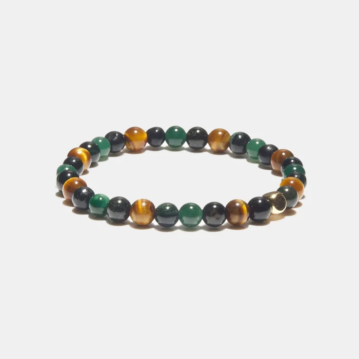 Bracelet jade noir et vert et oeil de tigre