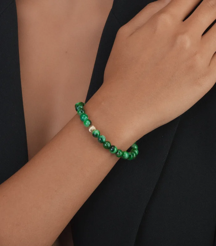Bracelet en jade vert marbré gold pour femme