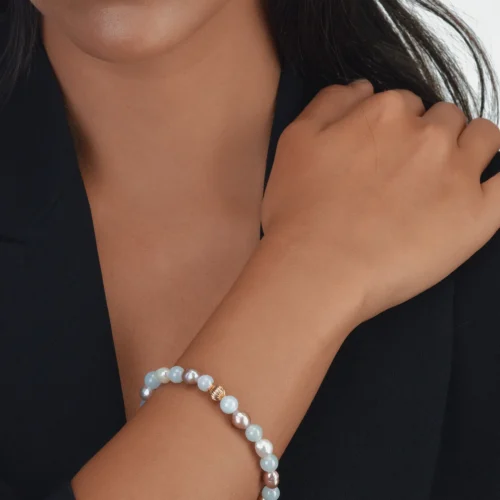 bracelet en perles de culture et jade blanc