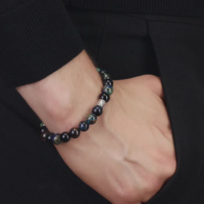 Arenal - Bracelet Chrysocolle, Oeil de faucon Argent massif. – Image 3