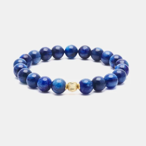 bracelet bleu en Kyanite perle de 8mm charm en or