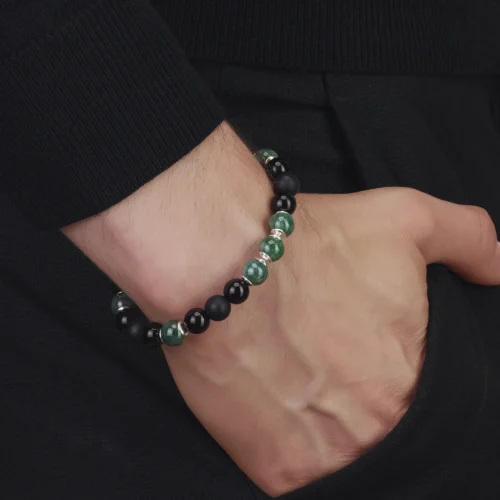 bracelet homme perle de jade vert marbré