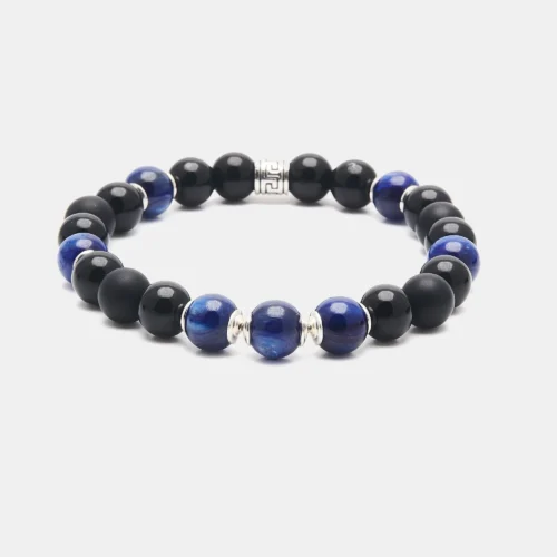 bracelet bleu et noir en kyanite et onyx